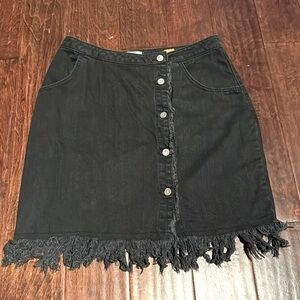 Pilcro and the Letter press black denim fringe button down skirt size 12 cotton